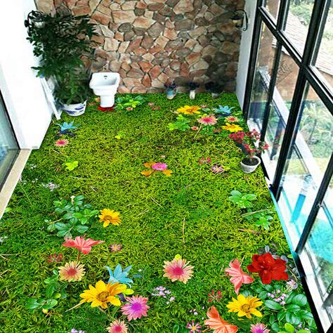 Custom Photo Wall Paper 3D Park Small Creek Stones Floor Tiles Painting Mural Living Room PVC Waterproof Sticker Wallpaper 3D|wallpaper 3d|photo wall paperwall paper 3d - AliExpress Grass Floor, 3d Flooring, Marble Stairs, Floor Murals, Grass Flower, Floor Wallpaper, 3d Floor, Bedroom Balcony, Floor Stickers