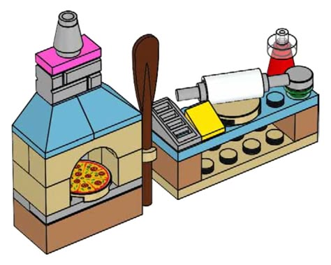 LEGO Set 562011-1 Stephanie's Pizza Bakery - building instructions and parts inventory. Lego Bakery, Cute Lego Ideas, Lego Kitchen Instructions, Lego Grocery Store, Lego Building Ideas, Cool Lego Ideas, Lego Pizza Shop, Lego Restaurants, Lego Ideas