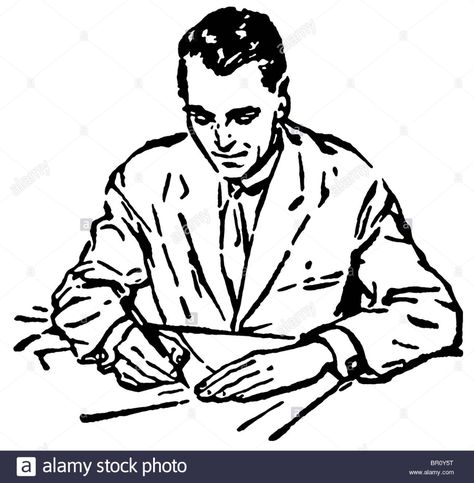 man writing at a desk Stock ... Hands On Desk Pose, Person Writing Drawing, Person Writing Drawing Reference, Hindi Short Stories, Illustrator Character Design, Desk Drawing, Man Writing, Person Drawing, Art Tools Drawing