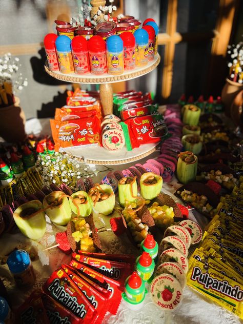 Baby Shower Mixto, Party Snack Table, Mexican Birthday Parties, Mexican Themed Weddings, Mexican Snacks, Quince Decorations, Fiesta Birthday Party, Mexican Birthday, Mexican Candy