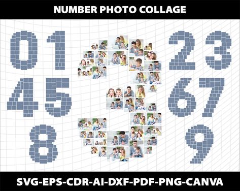 Number Photo Collage Canva and Svg Download Digital File https://etsy.me/3L2suqM #etsy #abstractgeometric #canvaphotocollage #photocollage #anniversarycollage #anniversarycanva #1anniversary #2anniversary #numberphotocollage Frame Template Birthday, Canva Project, Number Photo Collage, Rhinestone Font, Collage Foto, Template Birthday, Cdr File, Frame Template, Design Photo