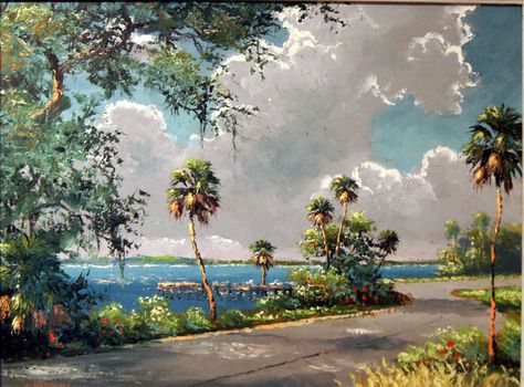 Florida Artwork, The Highwaymen, Outsider Artists, Florida Artist, Moonlit Sky, Florida Art, Painting Subjects, Old Florida, Vintage Florida