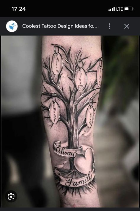 Tattoos Representing Family, Grandfather Tattoo, Family Name Tattoos, Tree Tattoo Forearm, Family Tattoos For Men, Tree Tattoo Men, Family Tree Tattoo, Family Tattoo Designs, Tree Tattoos