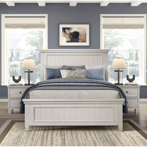 Classic White Finish 3pc Bedroom Set Bed and Two Nightstands - Bed Bath & Beyond - 40544739 White Furniture Bedroom Ideas Decorating, White Bed Set Ideas Bedrooms, White Bedroom Set Decor Ideas, Bedroom Wooden Bed, White Sleigh Bed, Coastal Bed, Coastal Room Decor, White Wooden Bed, House Aesthetics