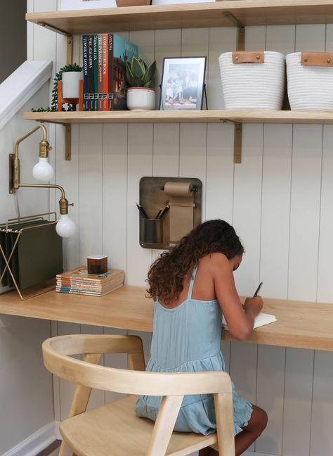 How We Transformed a Blank Wall into a Useful Office Nook Cool Office Space, Hanging Folders, At Home Office, Office Nook, Floating Desk, Diy Office, One Room Challenge, Emily Henderson, Work Diy