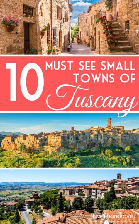 ”Small towns to add to your Tuscany itinerary. When visiting the Italian region of Tuscany make time in your travel itinerary for these must-see small towns. Places to visit in Tuscany include towns and villages like San Gimignano, Monteriggioni, Cortona, Montepulciano, Castelnuovo Berardenga, Pitigliano, Pienza, Barga, and Certaldo. #italy #tuscany #placestovisit #itinerary #italytravel Pitigliano Italy, Tuscany Trip Itinerary, Tuscany Itinerary, 5 Days In Tuscany, Tuscany Itinerary Travel Guide, Tuscany Beaches, Tuscany Towns, Toscana Italy, Italy Beaches