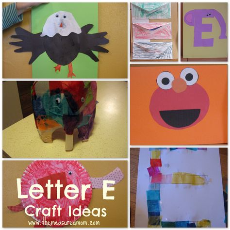 You'll find seven letter E crafts in this post! Check it out! Elmo Craft, Letter E Crafts, Letter E Art, Letter E Activities, Letter E Craft, Letter D Crafts, Preschool Letter Crafts, Measured Mom, Abc Crafts