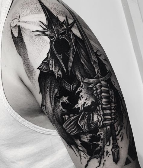 Witch King Tattoo, Tolkien Tattoo, Lotr Tattoo, Witch King Of Angmar, Witch King, King Tattoo, Lord Of The Rings Tattoo, Knight Tattoo, King Tattoos