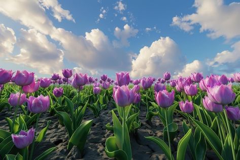 Photo group purple tulips against the sk... | Premium Photo #Freepik #photo Tulips In Landscape, Tulip Fields, Photo Grouping, Purple Tulips, Spring Landscape, Purple Wallpaper, Computer Wallpaper, Premium Photo, The Sky