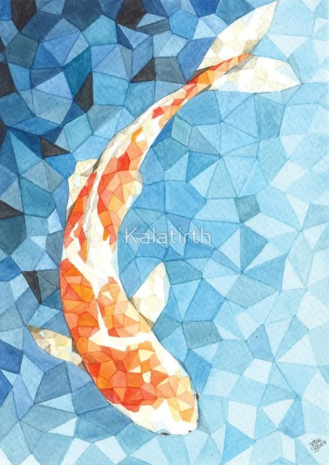 Mosiac Art Koi, Koi Mosaic Pattern, Geometric Mosaic Art, Geometric Fish Drawing, Geometric Koi Fish, Mosaic Art Patterns, Koi Mosaic, Geometric Art Painting, Mozaik Art