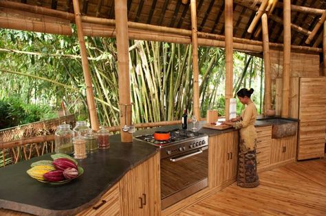 kitchen Bamboo Village, Sunrise Home, Green Village, Bamboo Building, Bamboo House Design, Bamboo Structure, Bamboo Architecture, Bamboo House, Bamboo Furniture