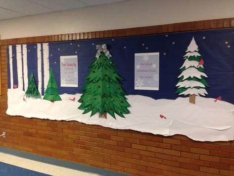 Pine Tree Bulletin Board, Christmas Trees For Bulletin Boards, Winter Tree Classroom Decoration, Winter Forest Bulletin Boards, Easy Christmas Tree Bulletin Board, Winter/christmas Bulletin Boards, Tree Bulletin Board, Winter Classroom Door, December Lesson Plans