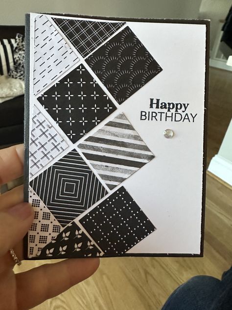 Simple Masculine Cards, Diy Male Birthday Card Ideas, Male Homemade Birthday Cards, Men’s Birthday Cards To Make, Geometric Cards Handmade, Stampin Up Guy Birthday Cards, Handmade Football Cards, Stampin Up Black And White Dsp, Masculine Handmade Cards Ideas