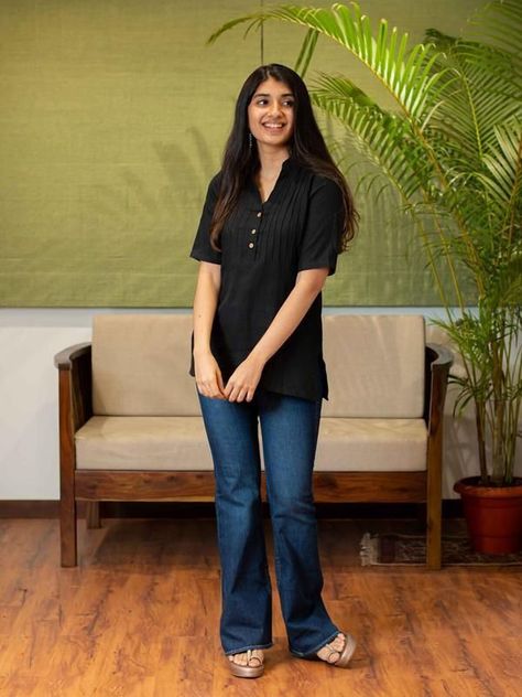 [CommissionsEarned] 70 Most Popular Indian Women Jeans Top Guides To Check Out #indianwomenjeanstop Black Short Kurti Outfit, Black Short Kurti With Jeans, Jeans Tops Indian Style For Women, Short Kurtis For Jeans Indian, Short Kurtis For Jeans Cotton Style, Black Short Kurti, Short Kurti With Jeans, New Jeans Jeans, Short Kurtis For Jeans