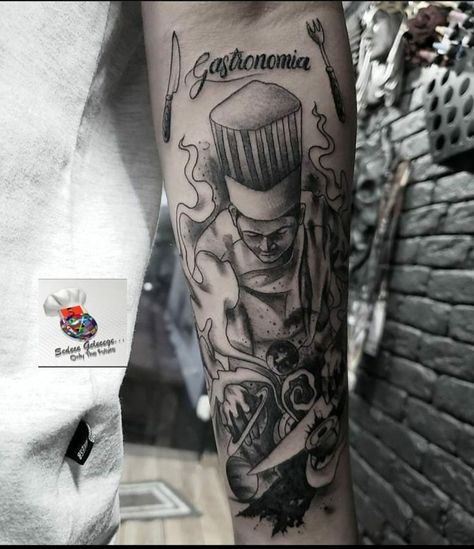 Chef Tattoo Designs Men, Cook Tattoo Chef, Chef Tatoos Culinary Tattoos, Chef Tattoo Ideas For Men, Chef Tattoo Design, Cooking Tattoo, Culinary Tattoos, Chef Tattoo, Simple Tattoos For Guys