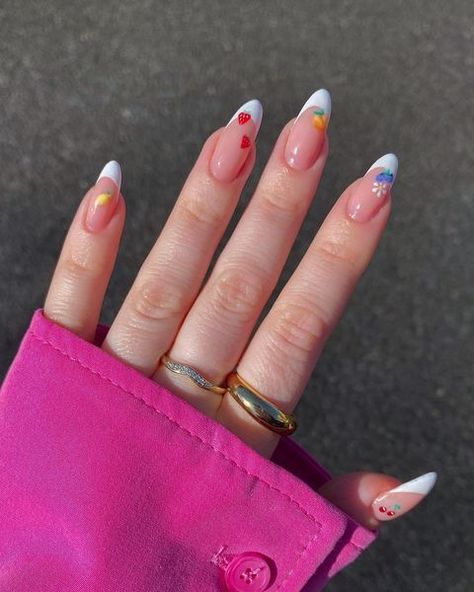 50+ Cute Fruit Nails For A Fresh Mani! This includes fruit nails acrylic, fruit nails designs, fruit nails ideas, fruit nails short, fruit nails 2022, fruit nails simple, fruit nails gel, fruit nails aesthetic, fruit nails acrylic coffin, fruit nails step by step & more! This also includes fruit nail designs, fruit nail art acrylic, fruit nail art, fruit nail art summer, fruit nail ideas, fruit nail art designs, fruit nail designs acrylic & more! #fruitnails #fruitnailsideas #fruitnailsdesigns Cute Aesthetic Nails Coffin, Almond Nails Fruit Design, French Tip Nails With Fruit Design, Fruit Nails Aesthetic, Fruit Nail Inspiration, Fruit Nails Simple, Fruit Nail Designs Summer, Fruit Nails French Tip, Fruit Nail Art Designs