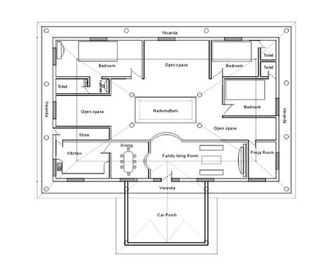 House Plan Id-21735, 3 Bedrooms, 5496+2038 Bricks And 94 Corrugates In E3E South Indian House Design, Traditional Indian Houses, Small House Design Kerala, Chettinad House, Kerala Traditional House, 8 House, Modern House Floor Plans, Indian House, Indian House Plans