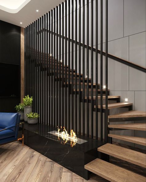 Beautiful Stairs Design, Modern House Staircase, Stair Partition, Modern Stairwell, Stair Wall Design, درابزين السلم, تحت الدرج, Home Bar Ideas, Stairs Railing