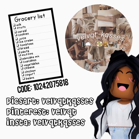 check out insta, & picsart. 🙈 follow and like pls , for any decal requests, dm me! <3 Bloxburg Decals Codes To Do List, Bloxburg Grocery List Decal Codes, Bloxburg Decals Chores, Bloxburg Chores List Codes, Bloxburg Decals Codes Chores List, Roblox Family Decal Codes, Bloxburg Calendar Decals 2024, Bloxburg Emotes Codes, Bloxburg Chore Chart Decal Codes