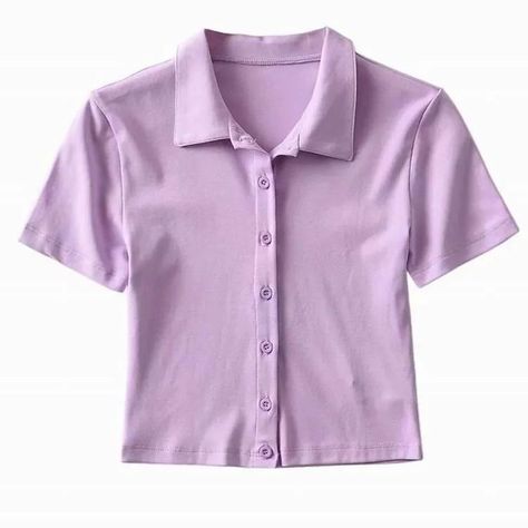 https://www.yesstyle.com/en/hollahop-collared-buttonup-shortsleeve-cropped-top/info.html/pid.1091499704 Purple Collared Shirt, Aesthetic Crop Tops, Money Y2k, Girl Streetwear, Aesthetic Clothing Stores, Egirl Outfits, Streetwear Girl, Summer Tshirt, Casual Shirt Women