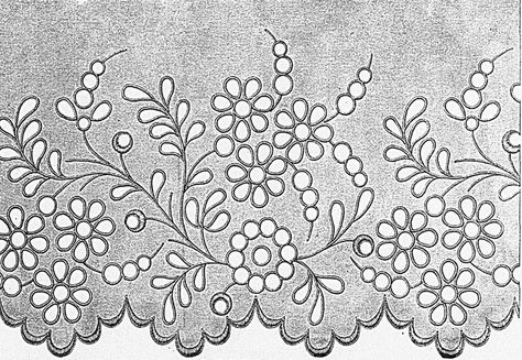 Whitework Cutwork Embroidery, Parchment Craft, Geometric Embroidery, Floral Embroidery Patterns, Border Embroidery Designs, Border Embroidery, Pola Sulam, Embroidery Motifs, Hand Embroidery Design Patterns