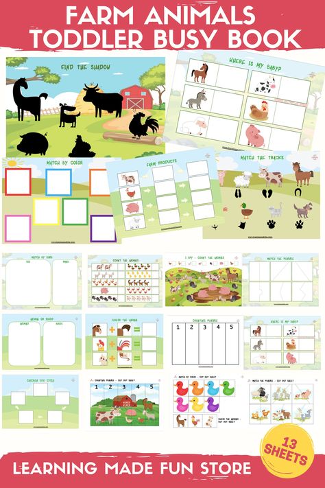 Learning Folder, Farm Animals Activities, Preschool Mom, Counting Puzzles, Toddler Busy Book, Farm Products, Busy Binder, Printable Kindergarten, Learning Binder