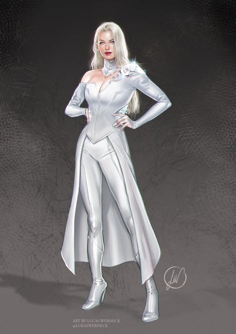 Emma Frost Fashion, Emma Frost Redesign, Emma Frost Comic, Xmen Characters, Superhero Costumes Female, Superhero Suits, Super Suit, Kitty Pryde, Super Hero Outfits