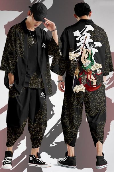 Loose Kimono， Casual Fashion Jacket and Pants ，Japanese Summer ， Print Men's Kimono Top ，Casual Cropped Pants ，Oversized 6XL Japanese Male Fashion, Kimono Yukata, Kimono Shirt, Traditional Japanese Kimono, High Road, Male Kimono, Island Outfit, Female Fighter, Shirt Pant Set