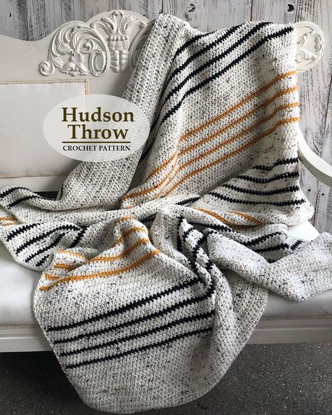 The Hudson throw is a light weight breathable throw that will add style and color to your home and keep you warm and snug on those chilly nights. It's great to use as a throw in your living space or an accent to  your bedding. Skill level: beginner Finished size: 48" x 60" NOTE: This listing is for a PDF download of a PATTERN containing instructions for how to make this item. It is not a finished product. This pattern is in English and uses US crochet terms. THIS IS NOT A FINISHED PRODUCT If you would like to purchase a completed blanket, please send me a message. This pattern was written and designed by myself, Erin, at stitch-n-throw. Please feel free to contact me with any questions/concerns. Weekend Crochet Blanket, Mile A Minute Crochet Blanket, Trendy Crochet Blanket Patterns, Crochet Blanket Man, Monochrome Crochet Blanket, 3 Color Striped Crochet Blanket, Crochet Blanket Borders Chunky Yarn, Center Out Crochet Blanket Pattern, 5 Color Crochet Blanket Pattern