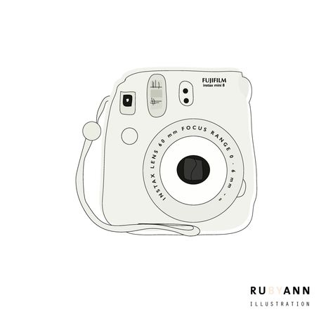 Camera Doodle, Mood Stickers, Instax Polaroid, Camera Illustration, Instax Mini Camera, Fujifilm Instax Mini 8, Camera Drawing, White Camera, Instax Camera