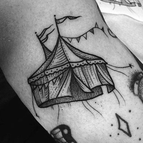 60 Circus Tattoos For Men - Entertaining Design Ideas Suflanda Tattoo, Aerial Tattoo, Tent Tattoo, Circus Tattoos, Carnival Tattoo, Travelling Circus, Circus Tattoo, Erin Morgenstern, Tattoo Inspiration Men