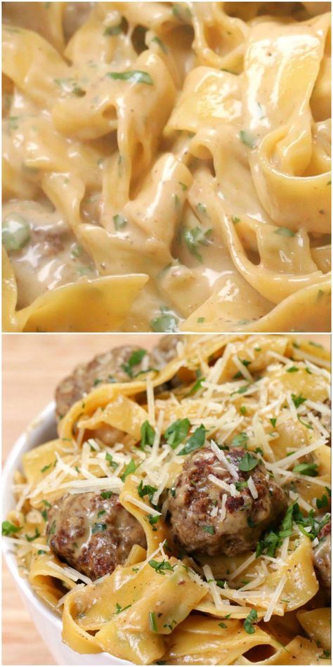 Swedish Meatball Pasta Recipe, Swedish Meatball Pasta, Meatball Pasta Recipes, Pasta And Meatballs, Resep Pasta, Pastas Recipes, Meatball Pasta, Low Carb Vegetarian Recipes, Idee Pasto Sano