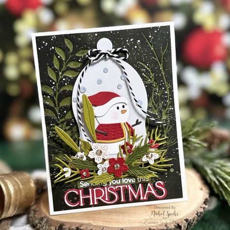 DIY Snowman Cloche Christmas Card with Die Cuts Nichol Spohr, Stamped Christmas Cards, Religious Christmas Cards, Holiday Greenery, Snowman Cards, Diy Snowman, Whimsy Stamps, Art Impressions, Religious Christmas