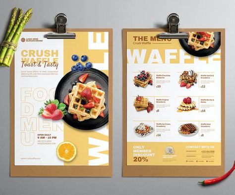 Waffle Restaurant Menu Template PSD, AI, EPS Waffle Menu Board, Waffle Menu Design Ideas, Waffles Menu Design, Waffle Poster Design, Breakfast Menu Design Ideas, Breakfast Menu Ideas Restaurant, Menu Design Ideas Cafe, Menu Food Design Ideas, Waffle Menu Design