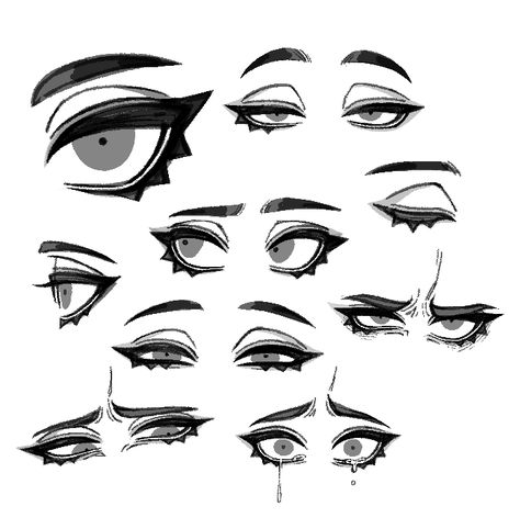 Animation Eyes Character Design, Cartoon Eyes Styles, How To Draw Demon Eyes, Seductive Anime Eyes Reference, Eyeliner Drawings On Face, Pupil Shapes Drawing, Villain Hairstyles Drawing, Eye Drawing Reference Cartoon, 4 Eyes Character Design