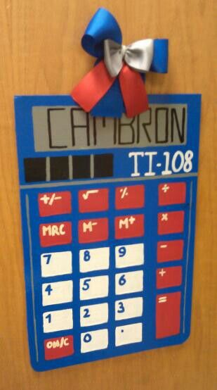 Calculator door hanger. Great for teachers. $35. Math Door Hanger, Math Teacher Door Signs, Math Teacher Door Hanger, Math Classroom Door Ideas, Math Classroom Door, Small Closet Door Ideas, Classroom Door Ideas, Contemporary Garage Doors, Teacher Door Signs