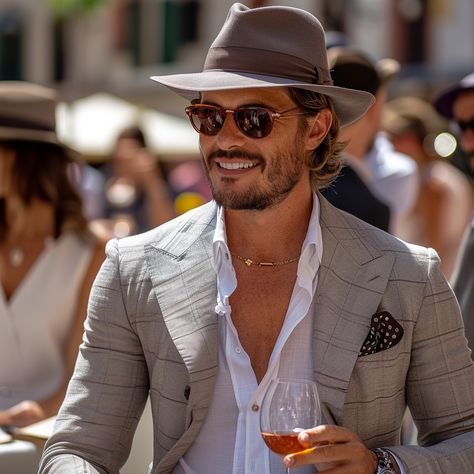 Panama Hat Men, Wedding Hats For Guests, Mens Fashion Blazer, Mens Fashion Classic, Straw Fedora, Man Fashion, Grey Beige, Men's Apparel, Luxury Style