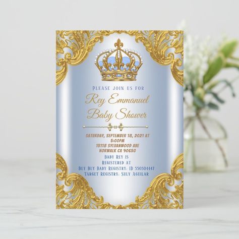 Baby Shower Boy Invitations, Royal Baby Shower Boy, Prince Baby Shower Invitations, Baby Blue Background, Royal Baby Showers, Prince Baby Shower, Elegant Baby, Royal Baby, Blue Baby Shower