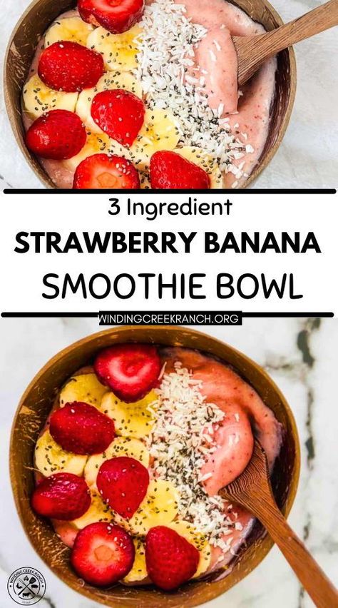 Whip up this refreshing 3-ingredient Strawberry Banana Smoothie Bowl in minutes! Packed with strawberries, ripe bananas, and a splash of milk, it’s a simple, nutritious breakfast or snack that’s creamy, naturally sweet, and totally satisfying. Simple Nutritious Breakfast, Ranch Recipes, Bento Box Recipes, Banana Smoothie Bowl, Box Recipes, Smoothie Bowl Healthy, Ranch Recipe, Frozen Bananas, Milk It