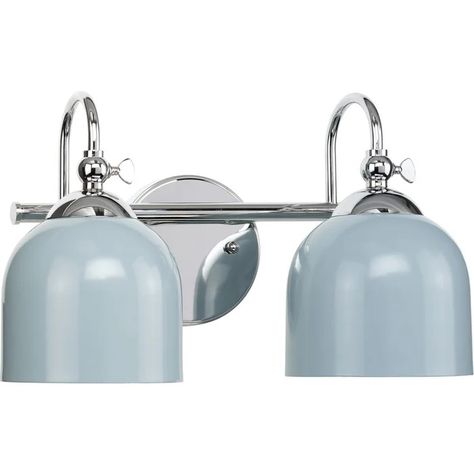 Lark Manor Anitra 2 - Light Dimmable Vanity Light & Reviews | Wayfair New England Decor, Blue Vanity, Coastal Bathroom, Bathroom Lights, Blue Bath, Modern Farmhouse Bathroom, Black Windows, Home Black, Progress Lighting