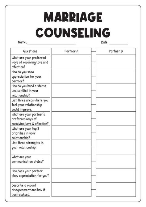 Printable Marriage Counseling Worksheets Marriage Worksheets, Marriage Worksheets Printables, Marriage Activities, Gottman Worksheets Free Printable, Couples Therapy Activities Worksheets, Relationship Therapy Worksheets, Couple Therapy, Emotional Needs In Marriage, Gottman Worksheets