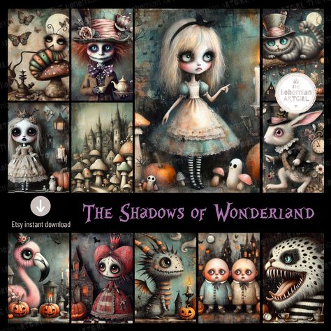 Dark Alice In Wonderland Art, Whimsical Gothic, Art Junk Journal, Dark Alice In Wonderland, We're All Mad Here, Quirky Art, Were All Mad Here, Hauntingly Beautiful, Rabbit Hole