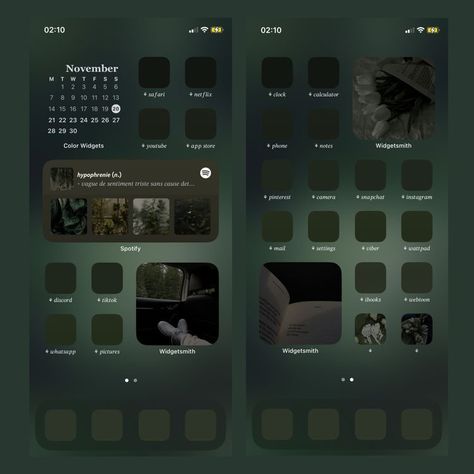 Ios 16 Home Screen Green, Green Ios 16 Wallpaper Ideas, Iphone App Layout Green, Dark Phone Theme Ideas, Ios 16 Home Screen Ideas Green, Dark Phone Layout, Dark Green Homescreen, Dark Homescreen Layout, Ios 16 Home Screen Ideas Dark