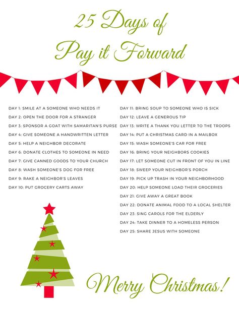 25 Days of Pay It Forward Ideas for Christmas. FREE PRINTABLE! | Jules & Co Pay It Forward Ideas, December Prompts, Christmas Kindness, Kindness Ideas, Samaritan's Purse, Season Of Giving, 25 Days Of Christmas, Thank You Letter, Ideas For Christmas