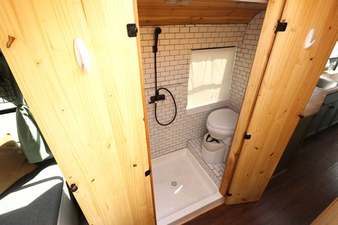 It is a big challenge to create natural-feeling space dividers and an open concept within a 7.5-foot wide space. Bathroom Shower Design Ideas, Tiny House Bathrooms, Minimalistic Lifestyle, Shower Design Ideas, Tiny House Company, Rv Car, Mold In Bathroom, Bathroom Shower Design, House Bathrooms