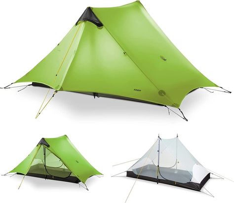 Discover the affordable MIER Lanshan Ultralight Tent! A versatile ultralight option, it's perfect for solo or cozy two-person camping. Using trekking poles for support, it's easy to pitch and adjustable for the perfect setup. With ample storage and space, it's ideal for 3-season adventures. Get the Lanshan for a fraction of the cost of similar tents! #Lanshan2Tent #UltralightCampingGear #ad Ultralight Camping Gear, Trekking Pole Tent, Ultralight Tent, Green Sports, Waterproof Tent, Cool Tents, Tent Design, Ultralight Backpacking, Hiking Tent