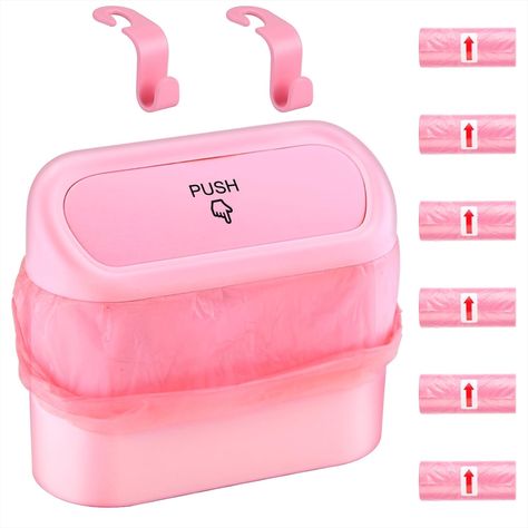 Car Bin, Car Trash Can with Lid, Multifunctional Mini Trash Bin for car, with 90 Pcs Trash Bags & 2 Car Hooks, Push-on Design Car Bins, Cute Car Accessories, Car Rubbish Bin for Car Tidy (Pink) Pink Car Trash Can, Bin For Car, Car Hooks, Car Checklist, Trash Can With Lid, Car Trash Can, Car Deco, Cool Car Accessories, Rubbish Bin