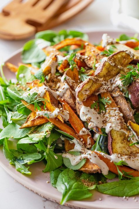 Cumin Roasted Carrot and Kumara - Be Good Organics - Kumara Salad, Roasted Carrot, Carrot Greens, Fun Salads, Menu Planners, Creamy Garlic, Roasted Carrots, Parsnips, Salad Ingredients