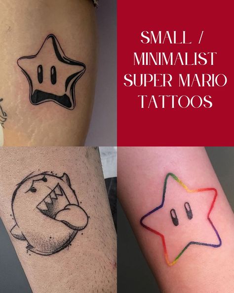 53 Super Mario Tattoo Ideas For Bros Who Game - Tattoo Glee Nintendo Star Tattoo, Super Mario Bros Tattoo Ideas, Super Mario Galaxy Tattoo, Super Mario Star Tattoo, Mario Party Tattoo, Lumalee Tattoo Ideas, Mario Brothers Tattoo, Bowser Tattoo Ideas, Smash Bros Tattoo