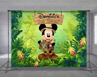 Mickey Mouse Safari Backdrop Banner Birthday Party Disney | Etsy Safari Backdrop, Adventure Background, Mickey Safari, Adventure Theme, Safari Birthday Party, Banner Birthday, Disney Etsy, Vinyl Banner, Twin Birthday